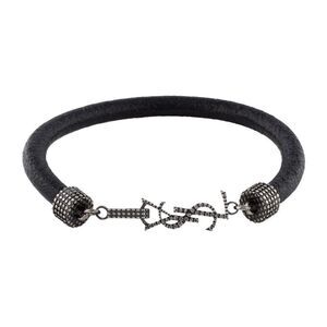 Yves Saint Laurent Black Leather Textured Bracelet